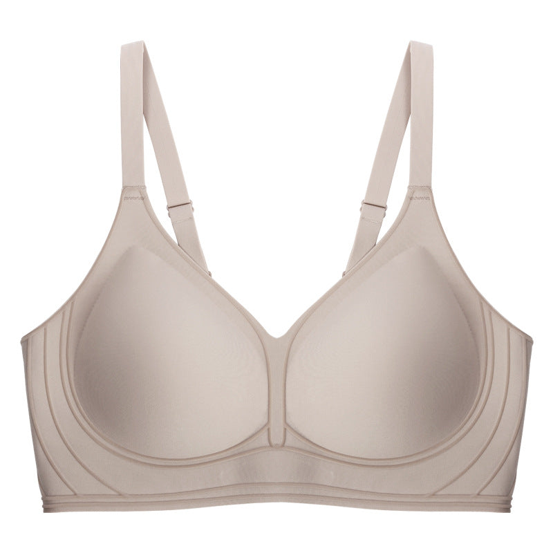 Detailaufnahme der 3D-Relief-Stütze des Contour Line BHs in Milch-Kaffee farbe