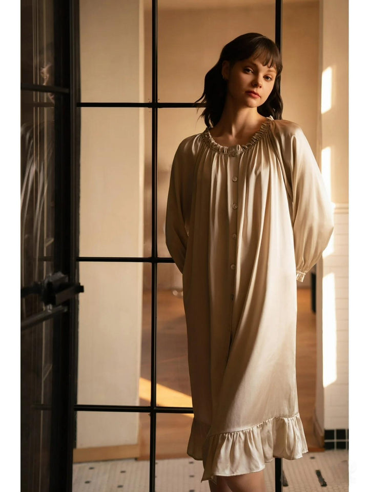 Loungewear sleepwear seiden pyjama  silk lange long Dress