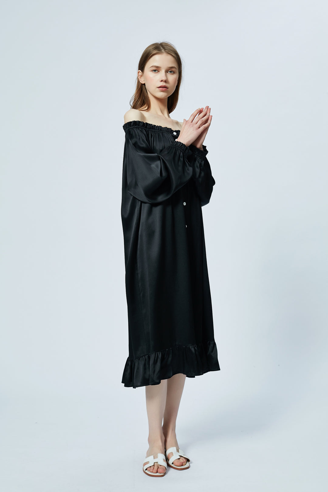 Loungewear sleepwear seiden pyjama  silk lange long Dress 